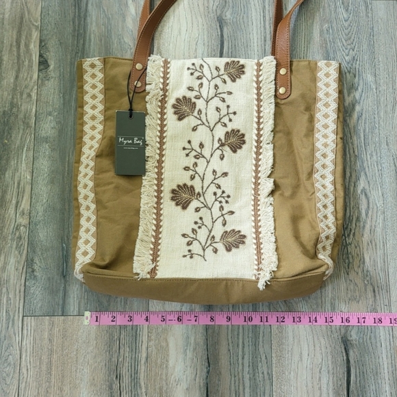 Myra Bag Jamee Jane Brown & Tan Embroidered Tote Shoulder Purse New With Tags - Picture 8 of 11